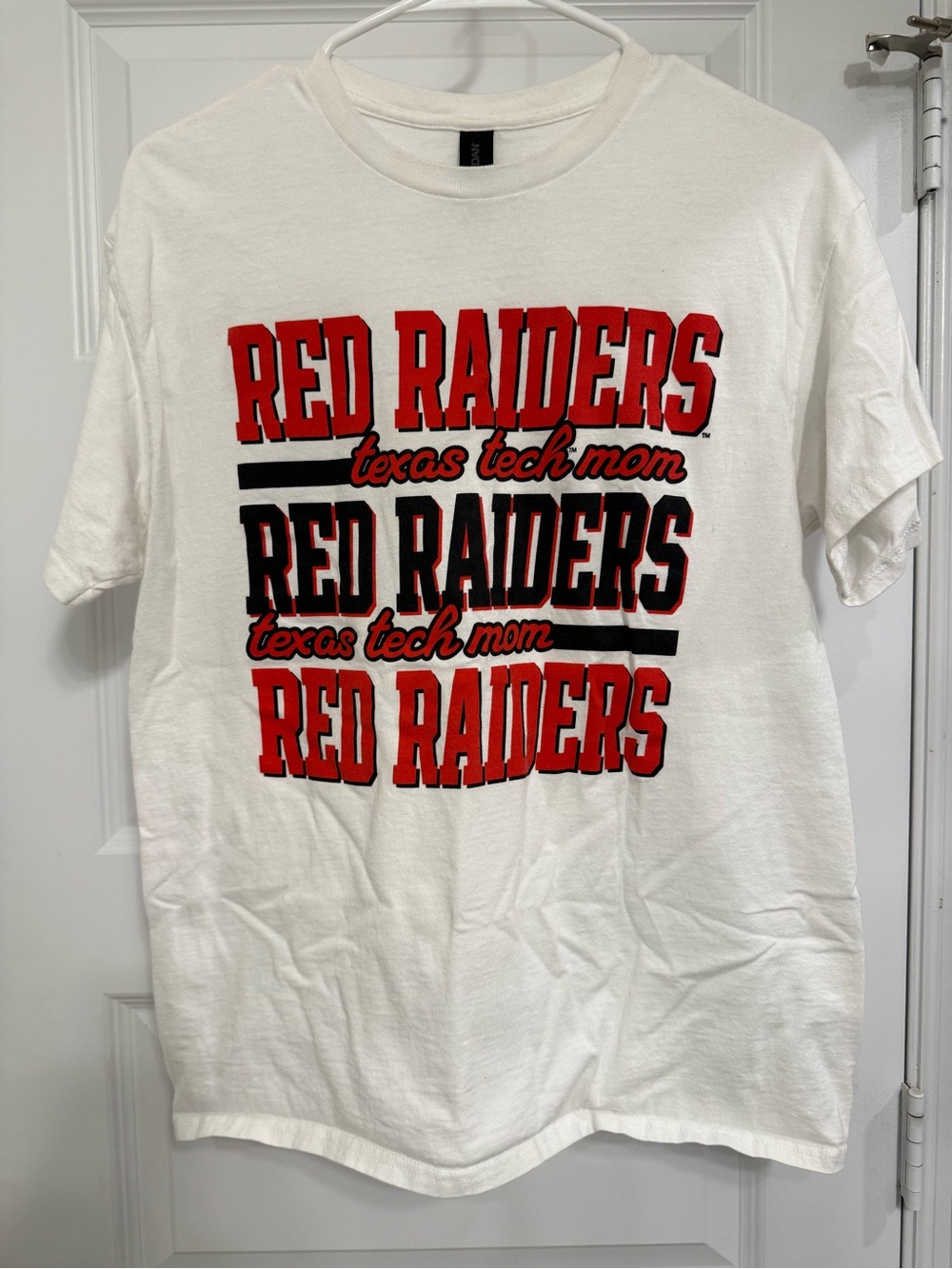 Gildan White Tee with Red & Black "Red Raiders" Print